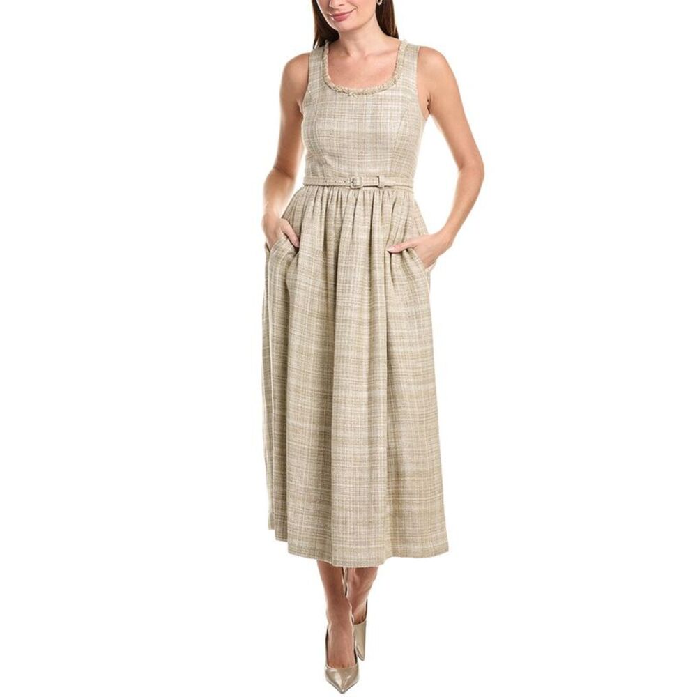 Adam Lippes Womens Scoop Neck Linen-Blend Dress, Beige